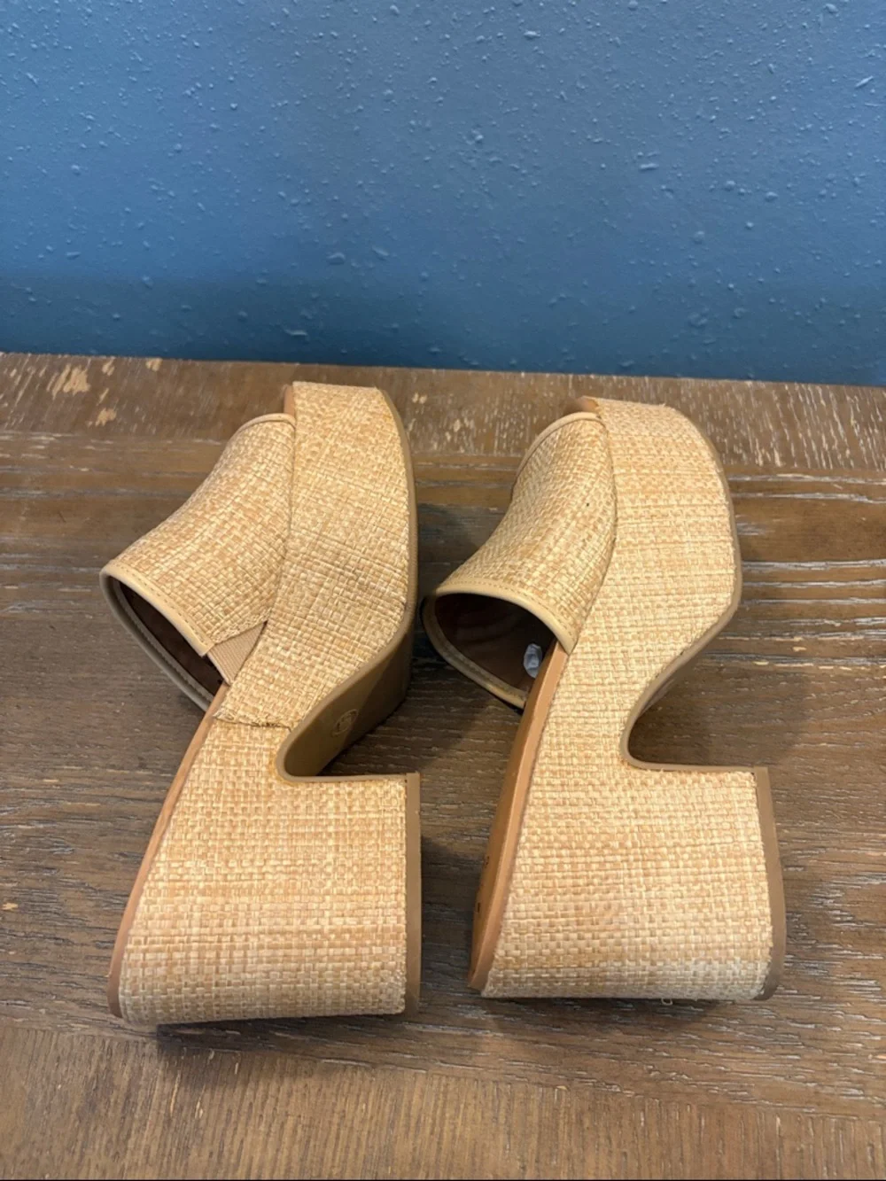 Woven Slide Platform Heels in Natural - Women size 9 Wide